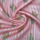 Light Peach Floral Motifs Jute Cotton Printed Fabric 