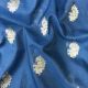 Midnight Blue Floral Motifs Artificial Banarasi Chanderi Fabric 