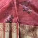 Red Banarasi Silk Printed Organza Fabric with Zari Border
