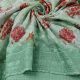 Green Cotton Chikankari Thread Embroidery Fabric with Border and Print