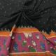 Black Ikat Handloom Cotton Fabric with Kalamkari Print with Border