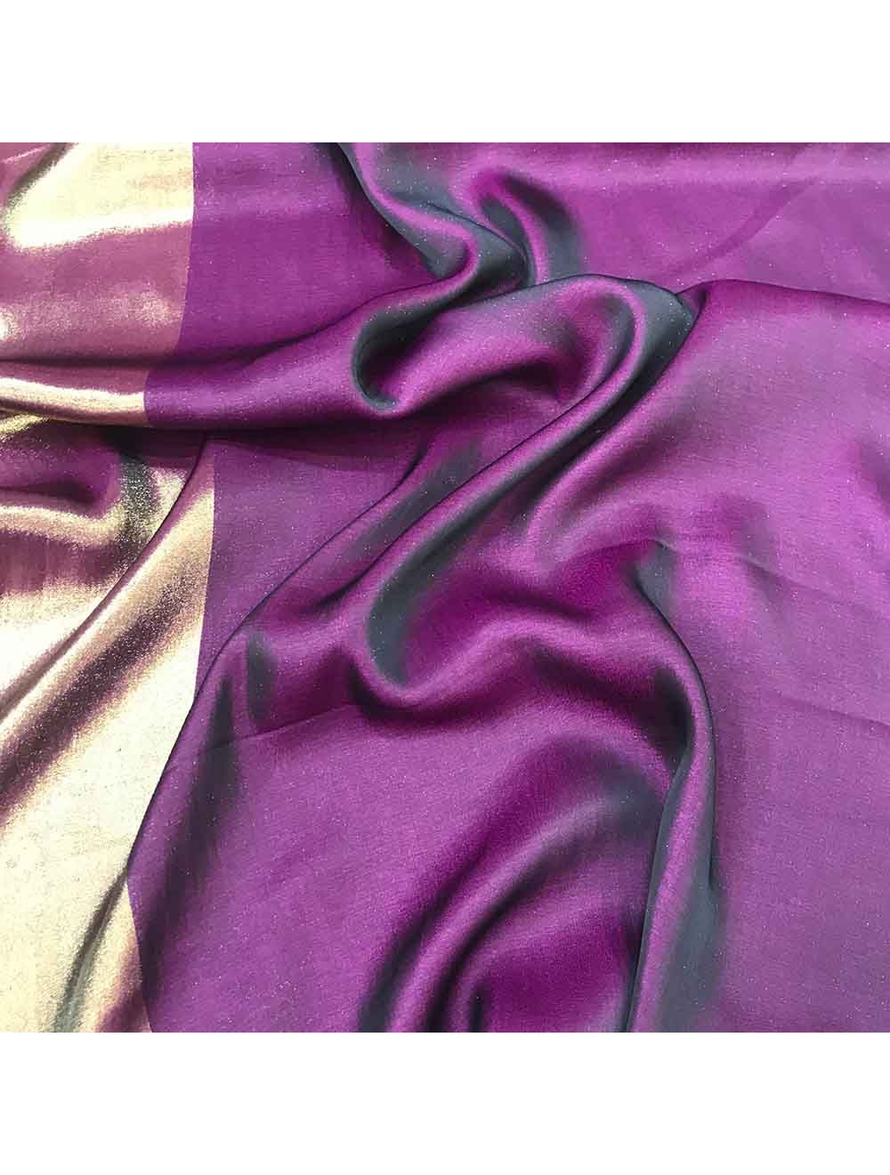 Wine Two Tone Shimmer Barfi Satin Fabric With Border | Saroj