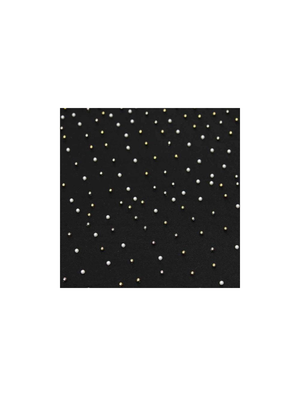 Black Net Fabric with Gold Silver White Pearls