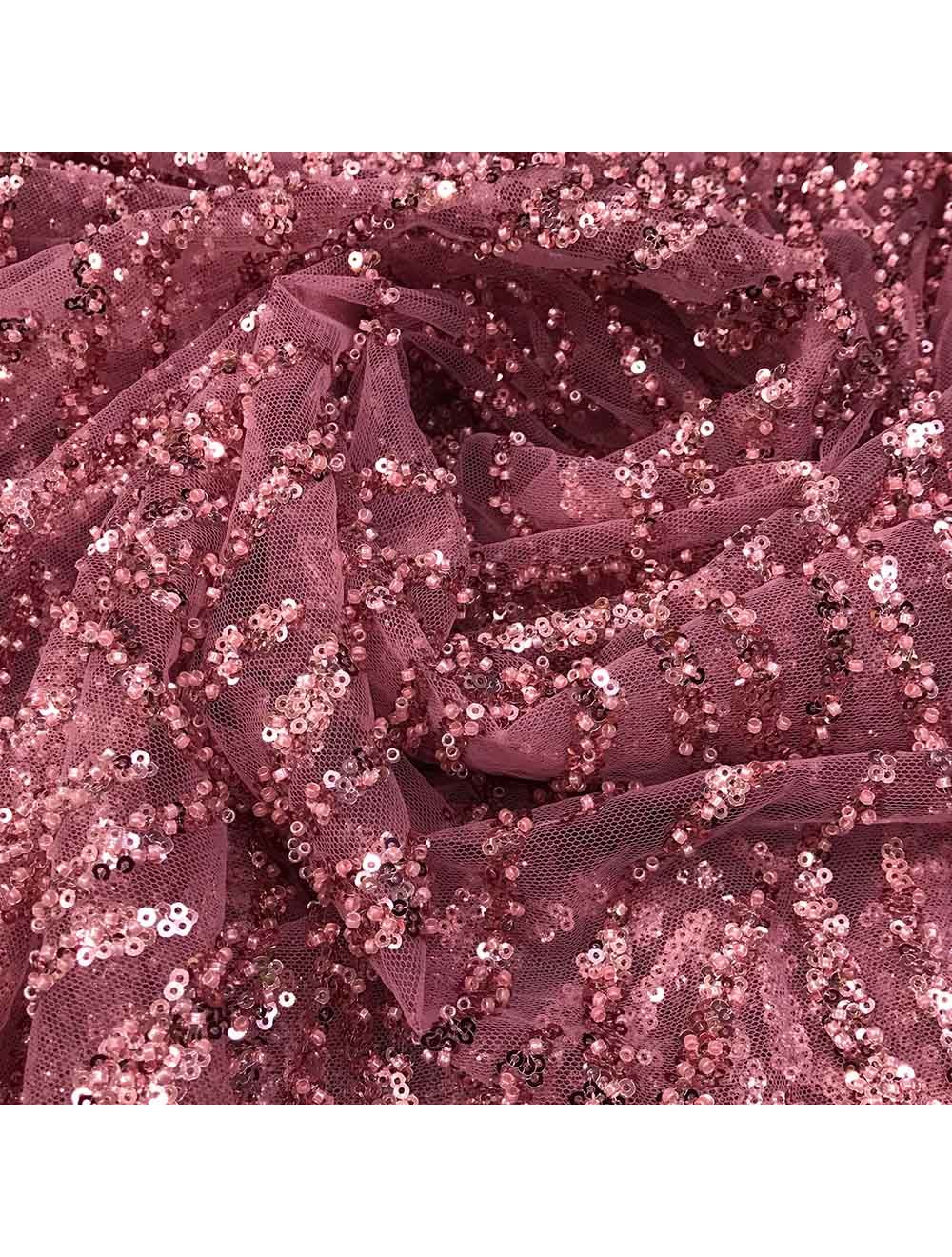 Onion Pink Net Fabric with Sequins Embroidery