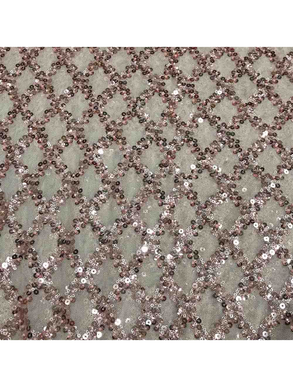 Light Peach Net Fabric With Geometric Barfi Design Sequins Embroidery