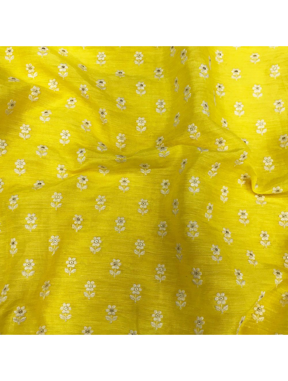 Yellow Floral Embroidery Pure Linen Georgette Fabric | Saroj Fabrics