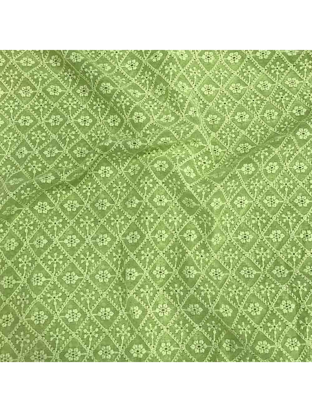 Pista Green Checks Lucknowi Chikan Embroidery Georgette Fabric | Saroj ...
