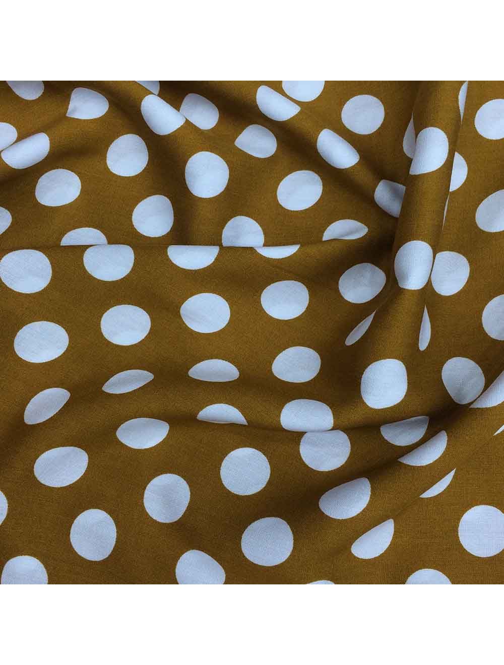 Brown Polka Dots Print Rayon Cotton Fabric
