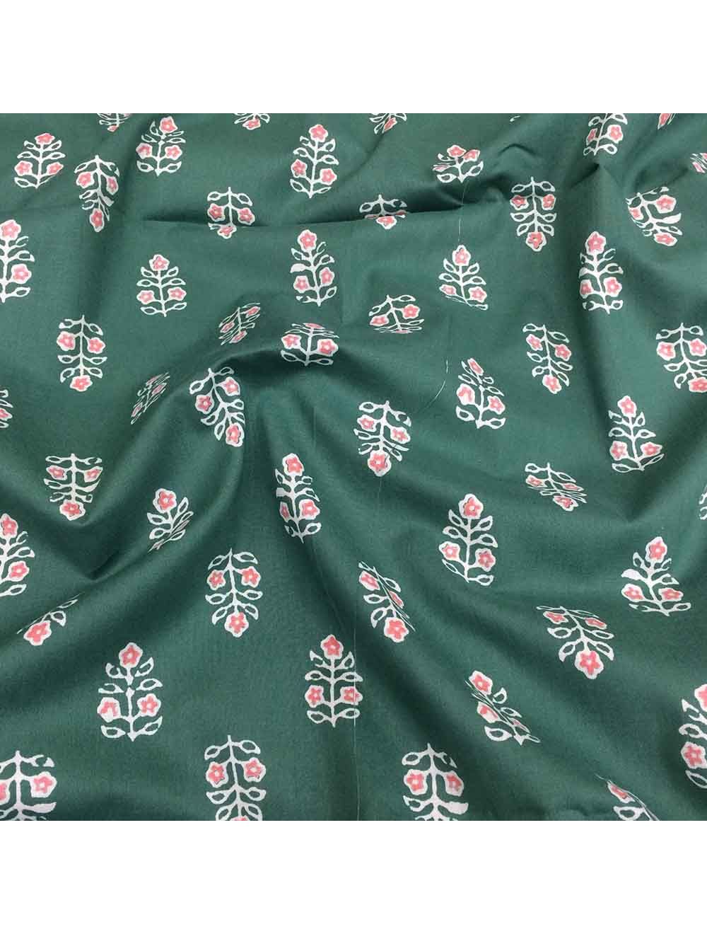 Green Cotton Jaipuri Block Printed Fabric