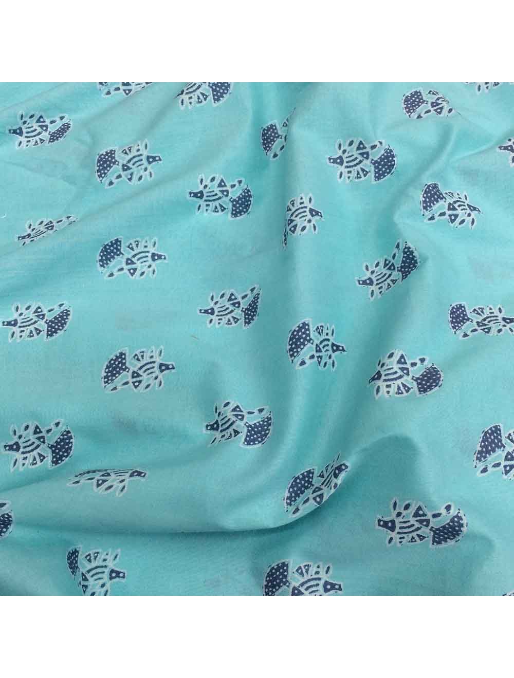 Sky Blue Cotton Jaipuri Block Printed Fabric Saroj Fabrics
