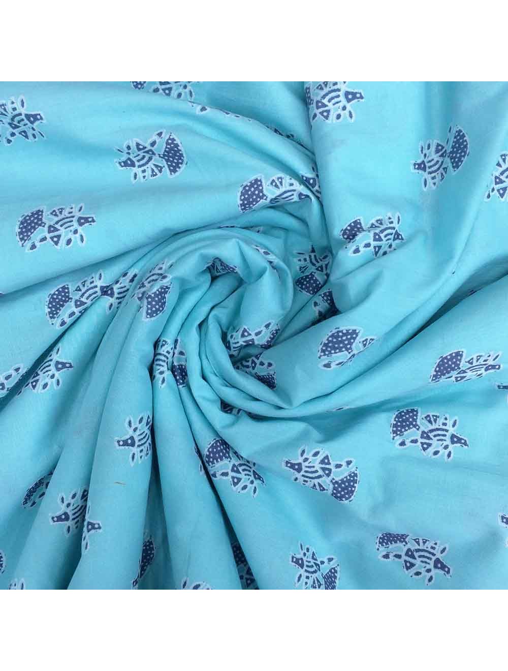 Sky Blue Cotton Jaipuri Block Printed Fabric Saroj Fabrics