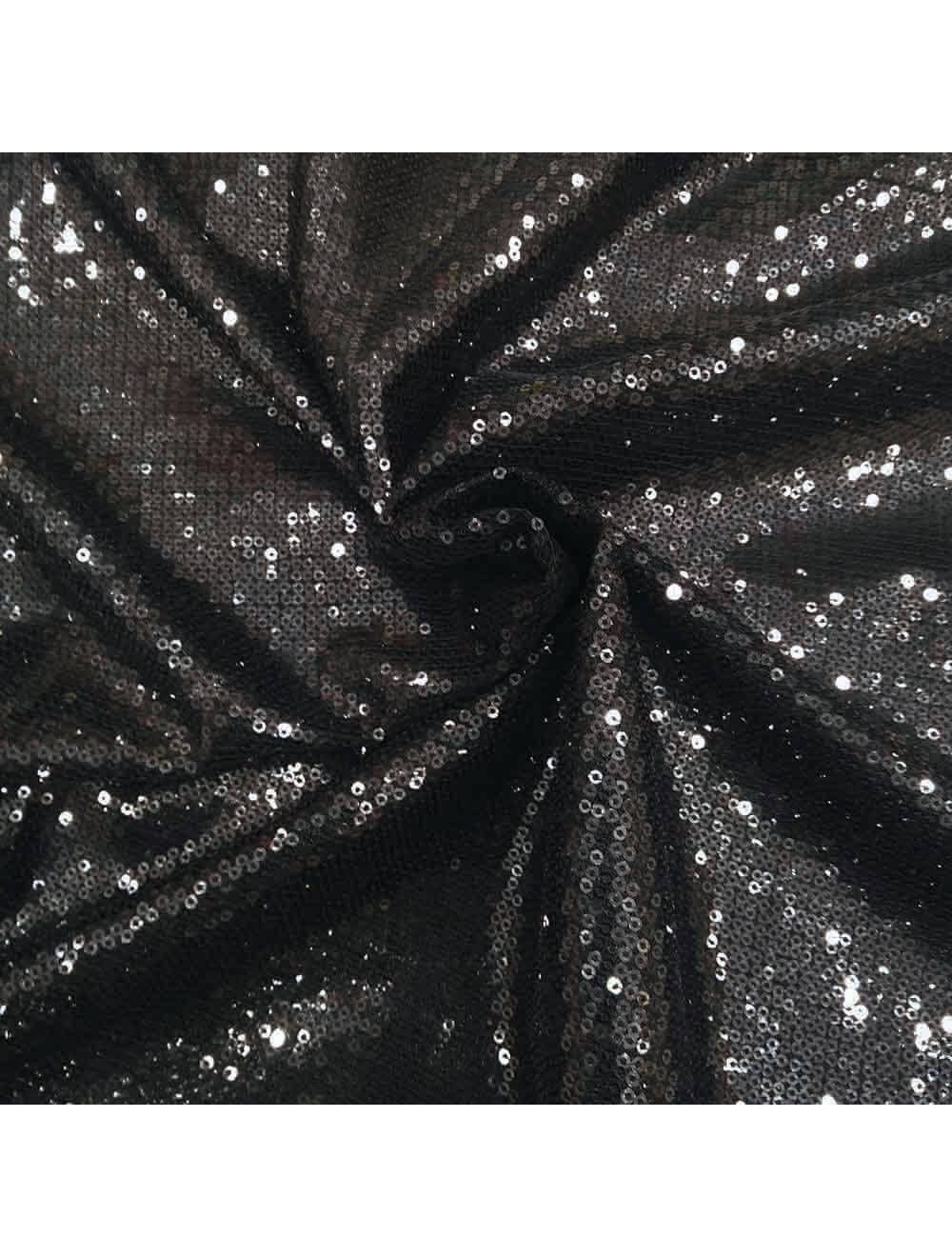 Black Net Fabric with Sequins Embroidery