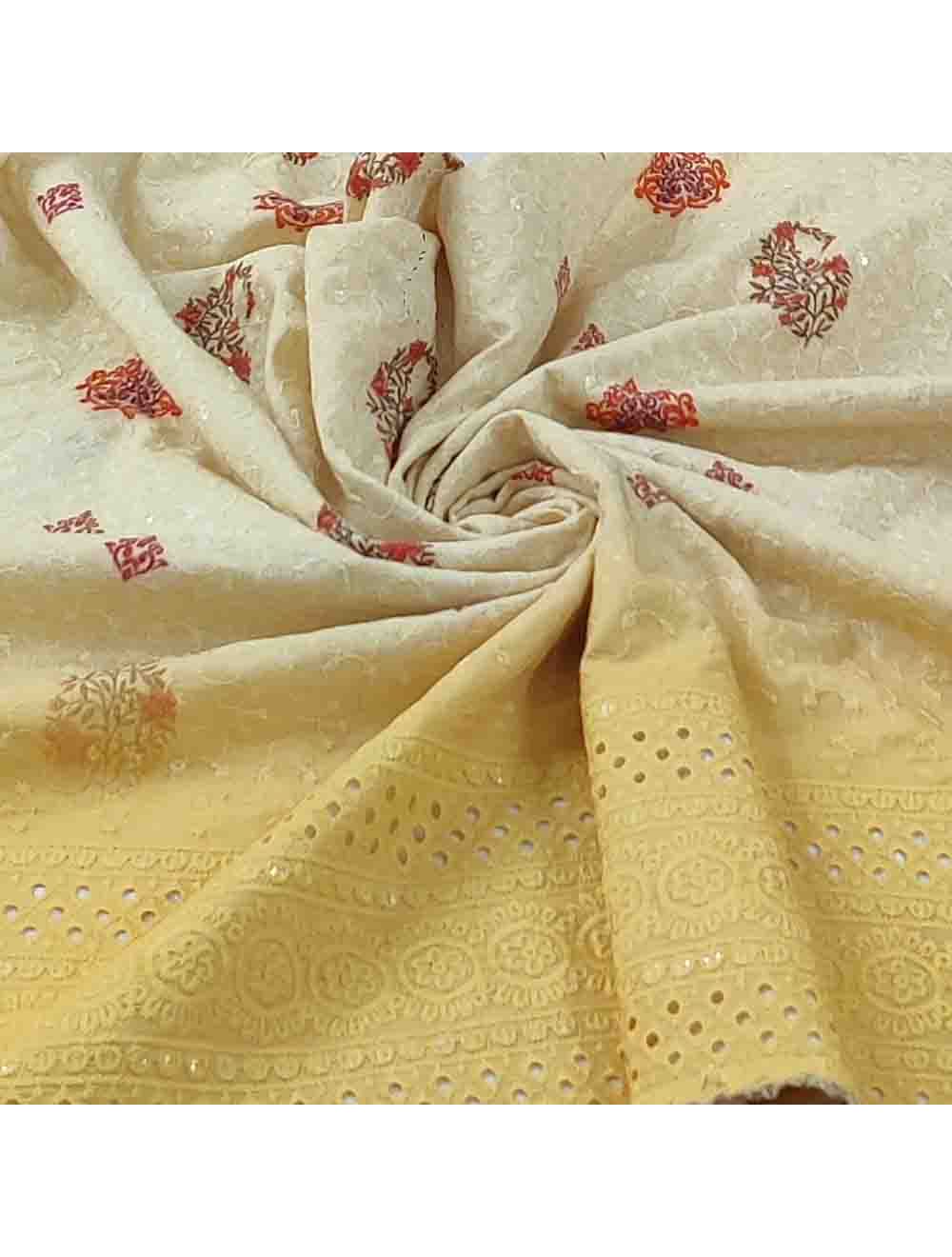 White Dyeable Circular And Floral Pattern Cotton Chikankari Embroidere –  Siyani Clothing India